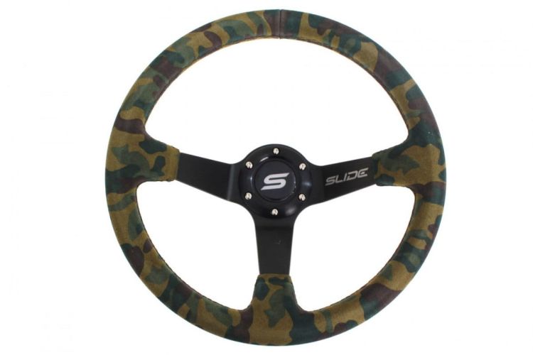 Slide Suede Steering Wheel Camo 350mm - Zamszowa kierownica sportowa Slide z odsadzeniem pp-kr-058