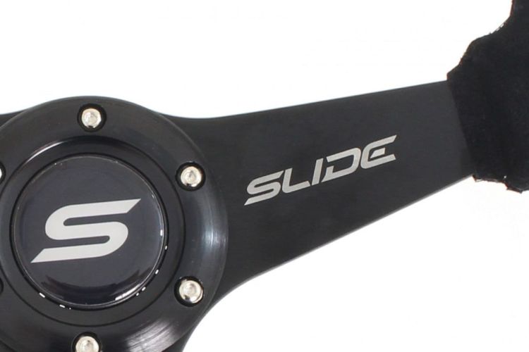 Slide Suede Steering Wheel Silver 350mm - Zamszowa kierownica sportowa z odsadzeniem 20mm srebrny pasek pp-kr-055