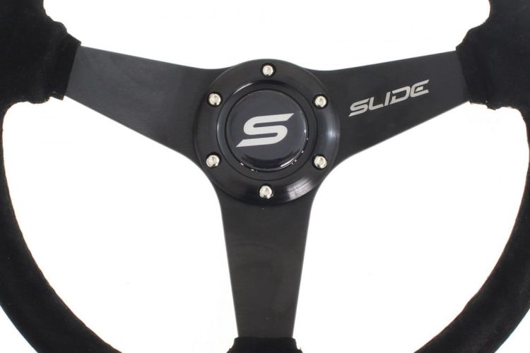 Slide Suede Steering Wheel Silver 350mm - Zamszowa kierownica sportowa z odsadzeniem 20mm srebrny pasek pp-kr-055