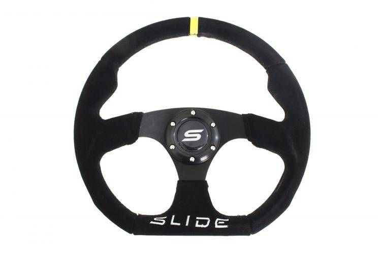 Slide Suede Steering Wheel Yellow 350mm - Zamszowa kierownica sportowa z odsadzeniem 25mm czarna pp-kr-054