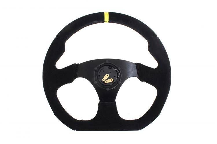 Slide Suede Steering Wheel Yellow 350mm - Zamszowa kierownica sportowa z odsadzeniem 25mm czarna pp-kr-054