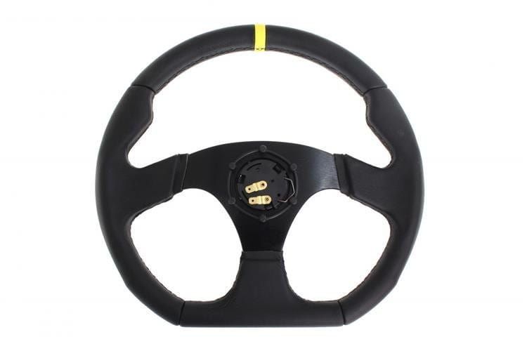 Slide Leather Steering Wheel Yellow 350mm - Skórzana kierownica sportowa z odsadzeniem 25mm czarna