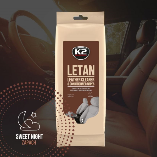 Chusteczki do czyszczenia i odżywienia skór 20x18cm - K2 Lethan Leather Cleaner & Conditioner Wipes 24 pcs