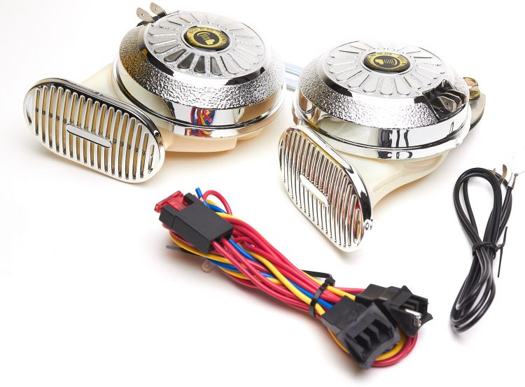 Zestaw klaksonów - muszle - Silver Loud 12V 110db Slim Siren