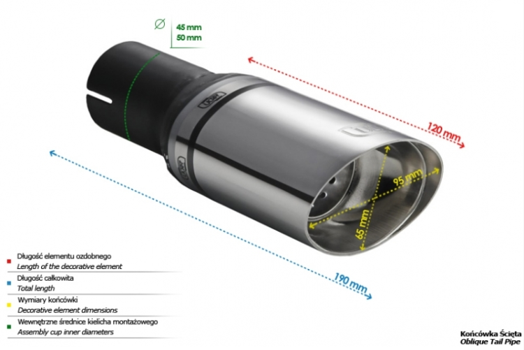 Pojedyncza końcówka wydechu ULTER N1-09 95×65 / długość 120 mm n1-09