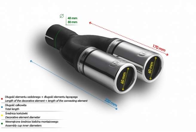 Podwójna końcówka wydechu ULTER N2-03* Ø 60 mm / długość 170 mm