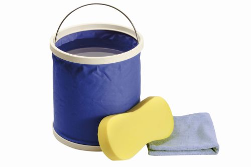 Zestaw samochodowy do mycia Clean Car set, Gąbka, microfibra, składane wiaderko, wiadro