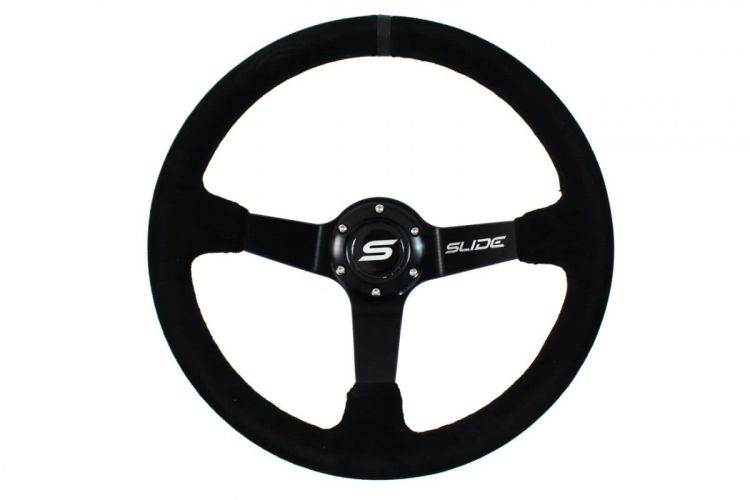 Slide Suede Steering Wheel Black 350mm- Zamszowa kierownica sportowa Slide z odsadzeniem