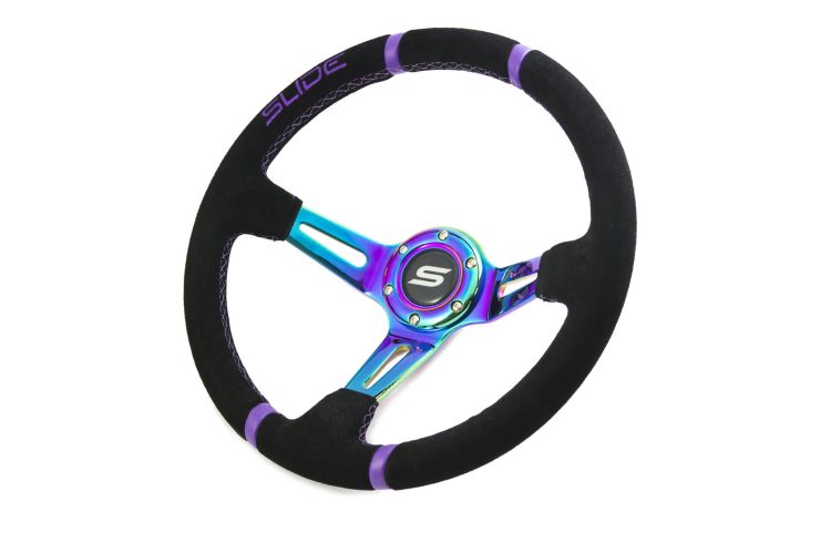 Slide Suede Steering Wheel Neo-Chrome 350mm - Zamszowa kierownica sportowa z odsadzeniem