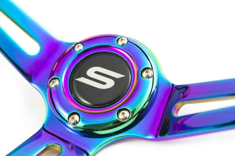 Slide Suede Steering Wheel Neo-Chrome 350mm - Zamszowa kierownica sportowa z odsadzeniem