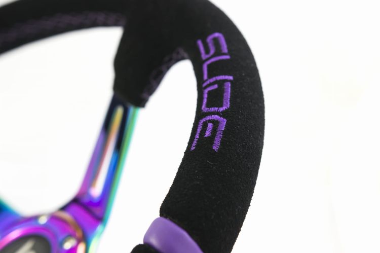 Slide Suede Steering Wheel Neo-Chrome 350mm - Zamszowa kierownica sportowa z odsadzeniem