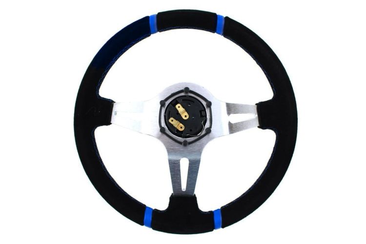 Slide Leather Steering Wheel Silver-Blue 350mm - Skórzana kierownica z odsadzeniem