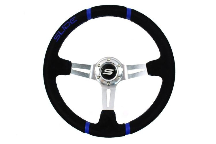 Slide Leather Steering Wheel Silver-Blue 350mm - Skórzana kierownica z odsadzeniem
