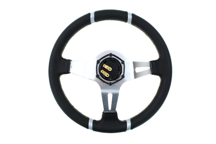 Slide Leather Steering Wheel Silver 350mm - Skórzana kierownica z odsadzeniem