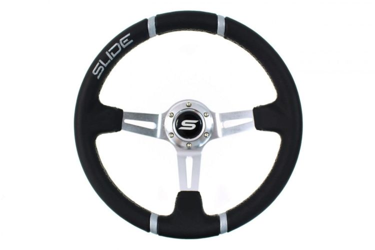 Slide Leather Steering Wheel Silver 350mm - Skórzana kierownica z odsadzeniem