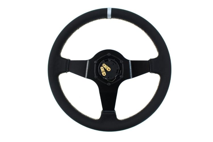 Slide Leather Steering Wheel Silver Strip 350mm - Skórzana kierownica z odsadzeniem