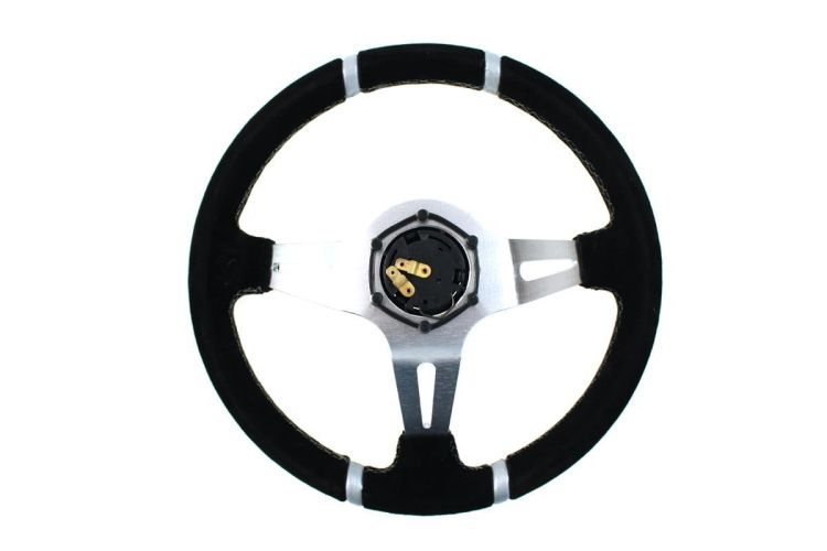 Slide Suede Steering Wheel Silver 350mm - Zamszowa kierownica sportowa Slide z odsadzeniem