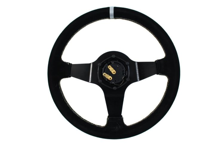 Slide Suede Steering Wheel Silver Strip 350mm - Zamszowa kierownica sportowa Slide z odsadzeniem