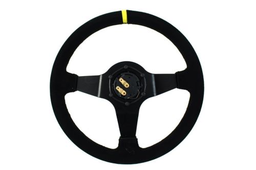 Slide Suede Steering Wheel Yellow Strip 350mm - Zamszowa kierownica sportowa Slide z odsadzeniem