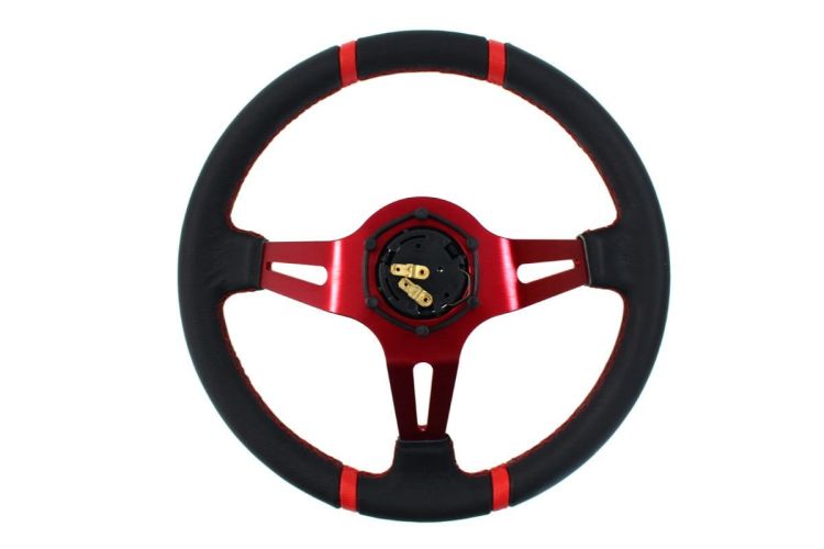 Slide Leather Steering Wheel Red 350mm - Skórzana kierownica z odsadzeniem