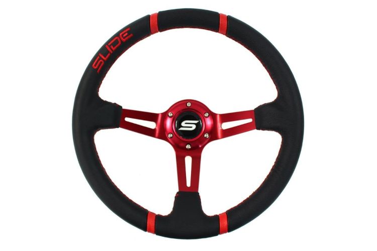 Slide Leather Steering Wheel Red 350mm - Skórzana kierownica z odsadzeniem