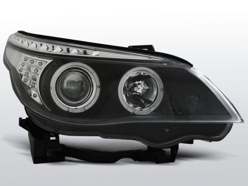 Lampy przednie BMW E60/E61 04-07 ANGEL EYES BLACK LED INDIC