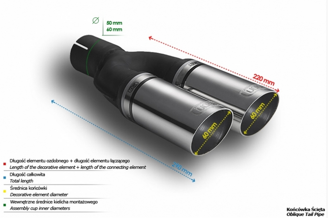 Podwójna końcówka wydechu ULTER N2-05* Ø 60 mm / długość 220 mm