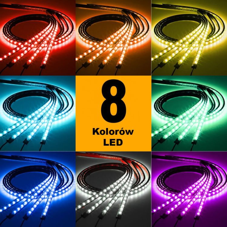Car Underglow Kit - Neony samochodowe LED 2x90cm 2x140cm 8 kolorów