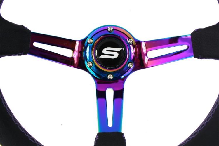 Slide Leather Steering Wheel Neo-Chrome 350mm - Skórzana kierownica sportowa z odsadzeniem neochrom pp-kr-043