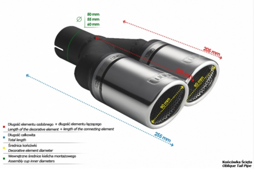 Podwójna końcówka wydechu ULTER N2-90RSP (prawa) Ø 90 mm / długość 225/205 mm