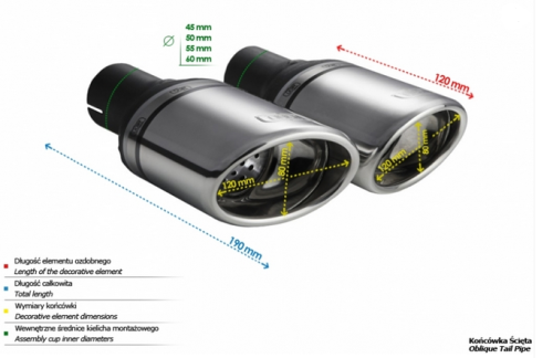 Pojedyncza końcówka wydechu ULTER N1-27L (lewa) 120x80 / długość 120 mm