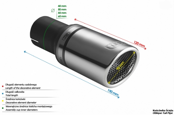 Pojedyncza końcówka wydechu ULTER N1-90RS Ø 90 mm / długość 120 mm