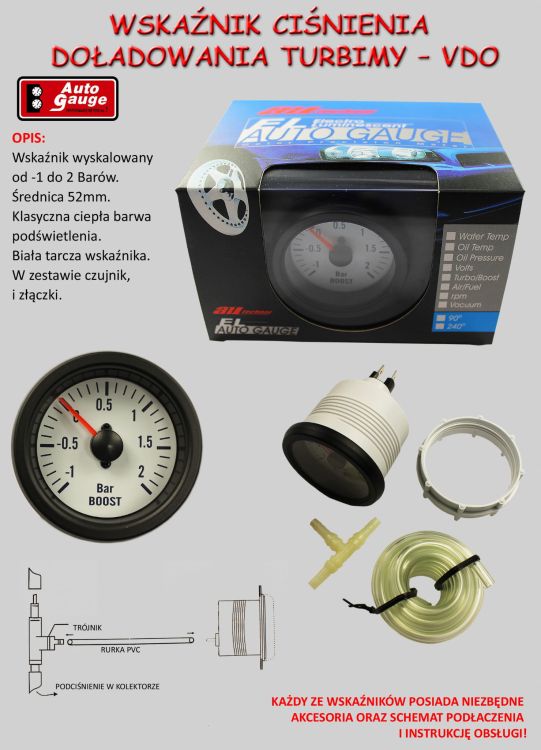 Auto Gauge VDO White Boost - Wskaźnik ciśnienia doładowania