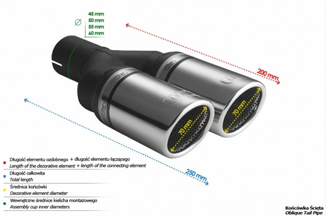 Podwójna końcówka wydechu ULTER N2-70RS Ø 70 mm / długość 200 mm
