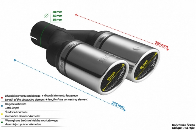 Podwójna końcówka wydechu ULTER N2-90RS Ø 90 mm / długość 220 mm